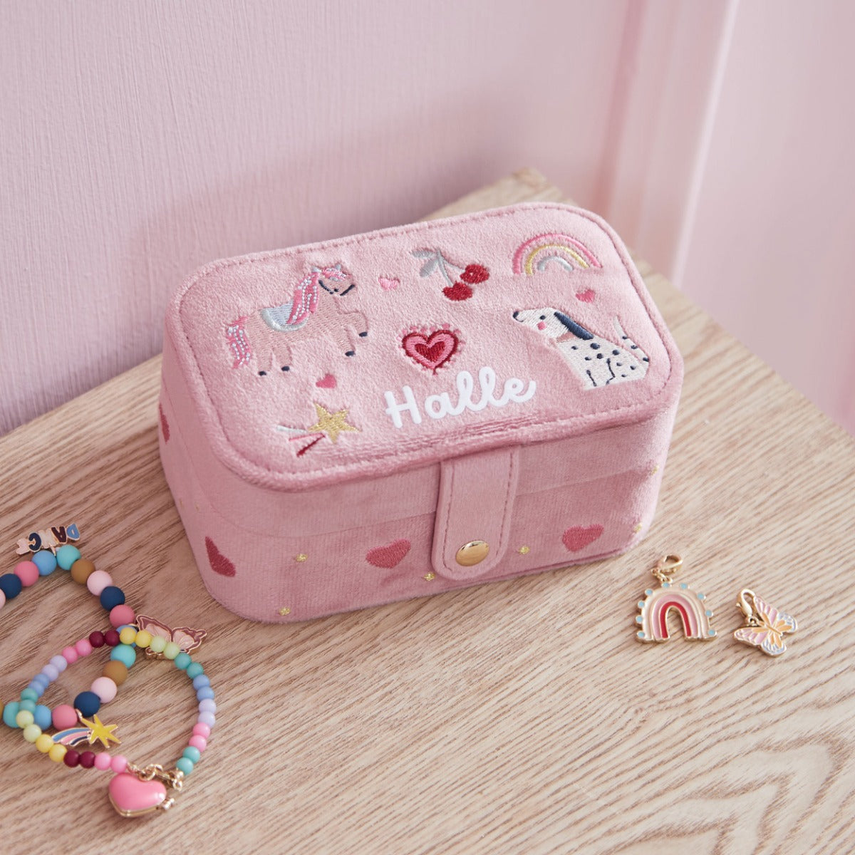 Personalised My Favourite Things Pink Velvet Jewellery Box