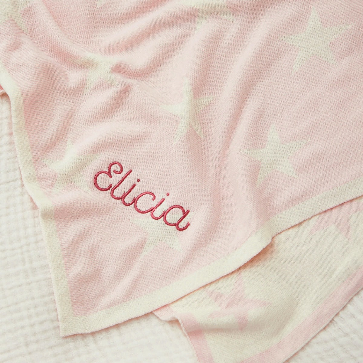Personalised Pink Star Intarsia Baby Blanket