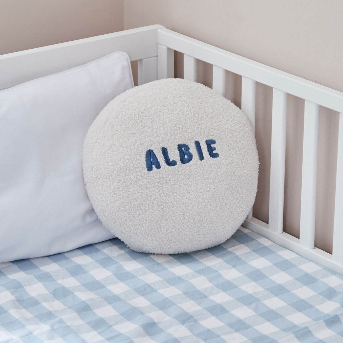 Personalised Capital Letter Name Round Borg Cushion