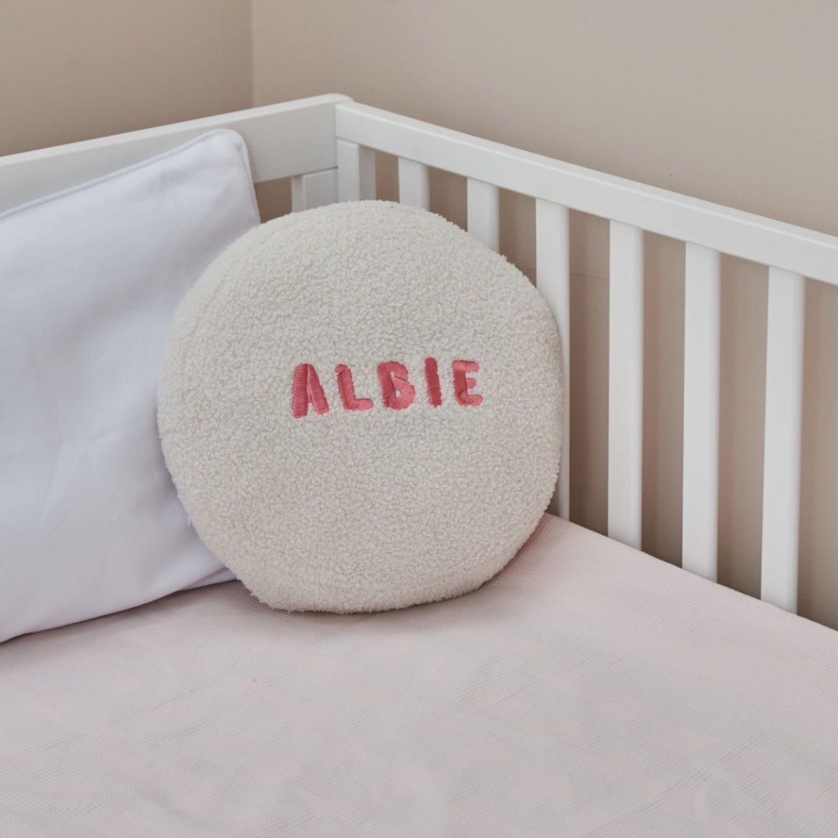 Personalised Capital Letter Name Round Borg Cushion