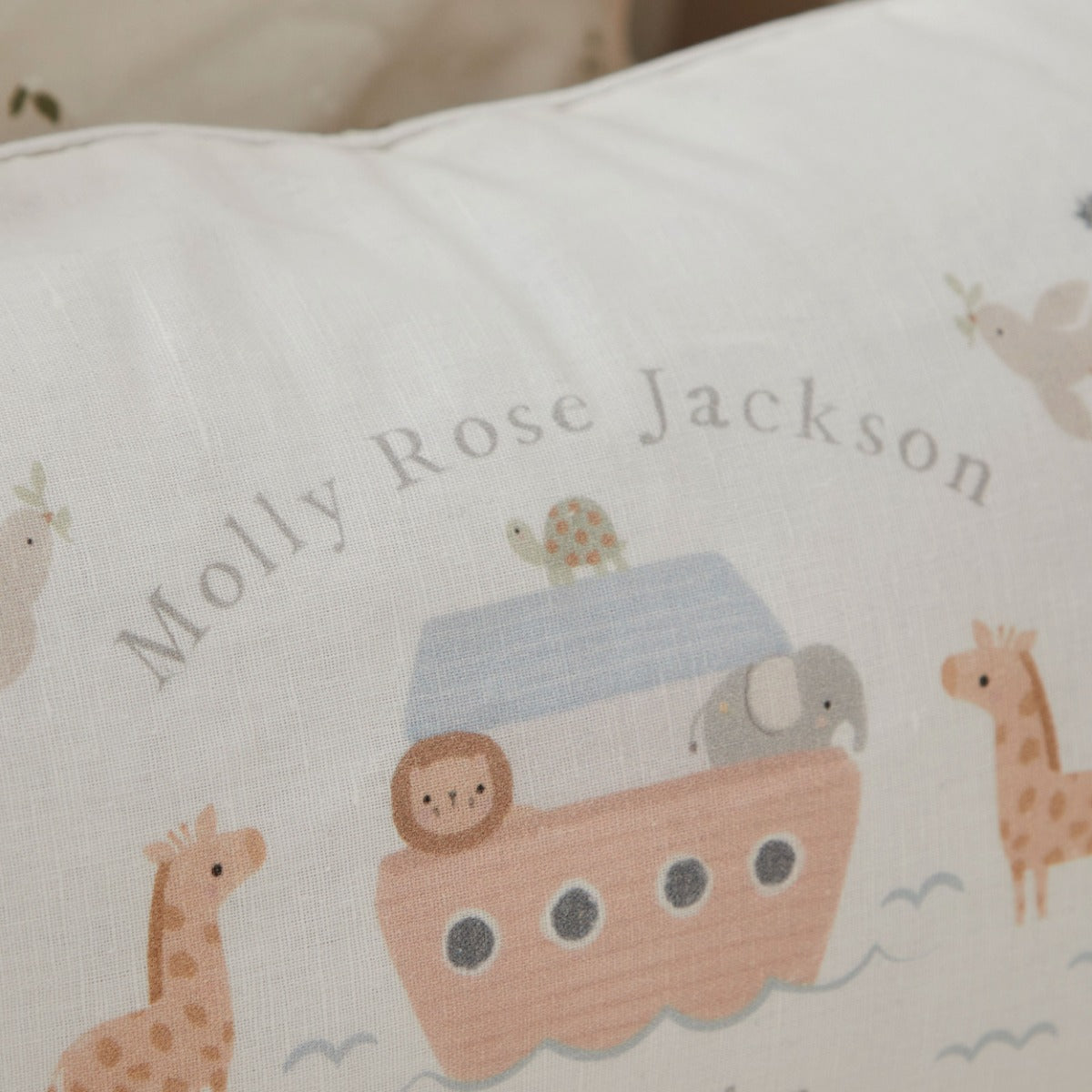 Personalised Noah's Ark Christening Linen Cushion 