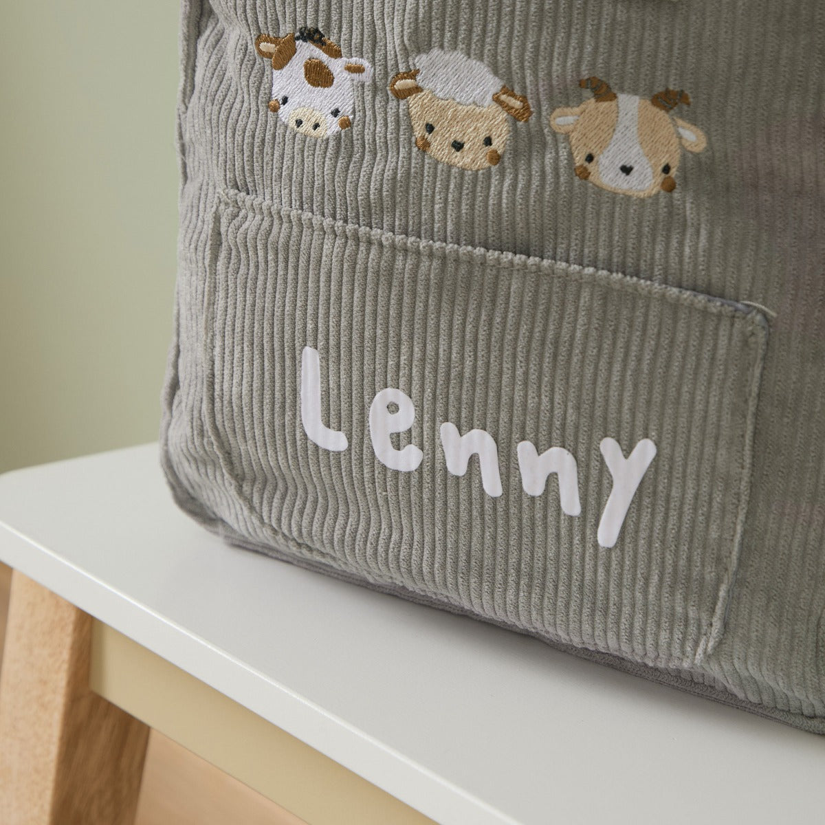Personalised Farm Animals Embroidered Grey Cord Backpack