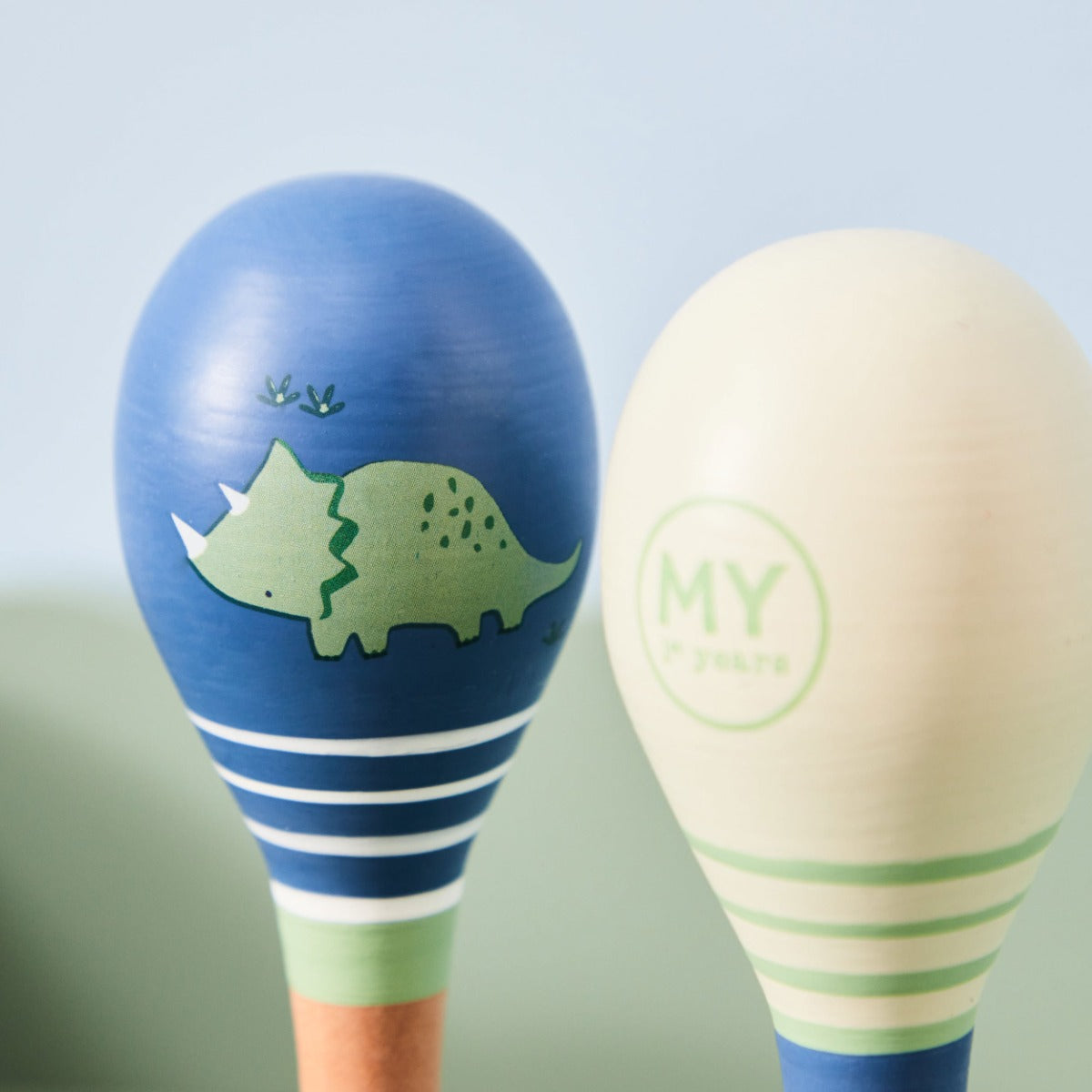 Personalised Blue Wooden Dino Maracas FSC®