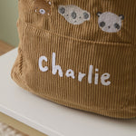 Personalised 3 Bear Faces Mini Caramel Cord Backpack