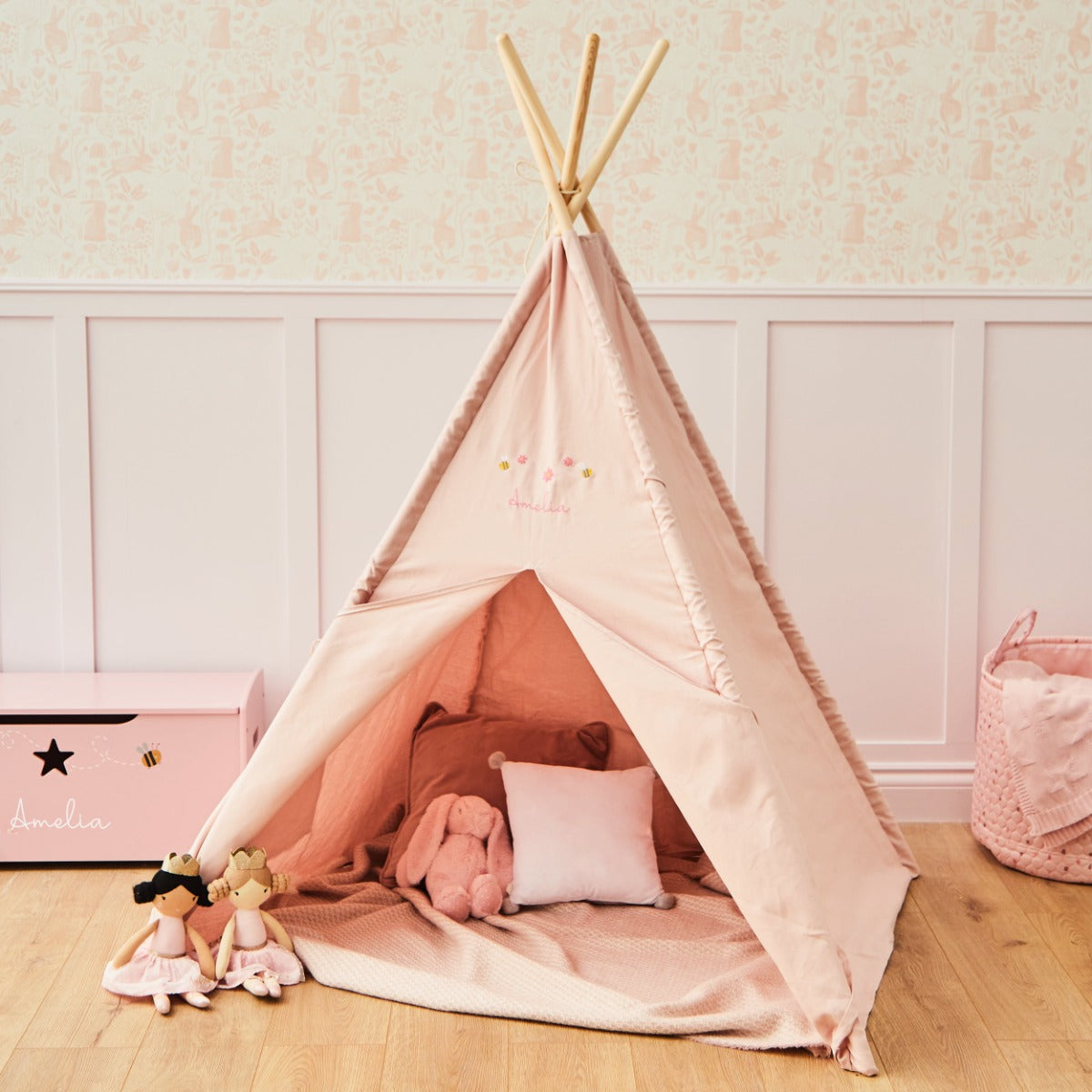 Personalised Kids Concept Bumblebee Embroidered Pink Tent