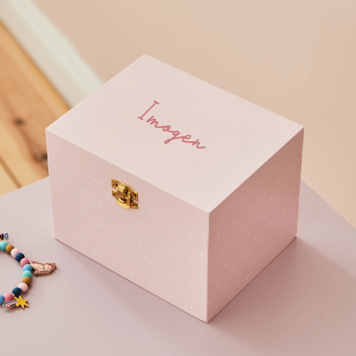 〖mimi〗MY FIRST STORY Anniversary box Personalised Wooden Pink Jewellery Box FSC® – My 1st Years