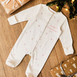 Personalised My 1st Christmas 2025 Pink Star Sleepsuit