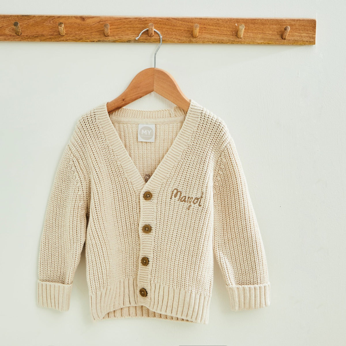 Personalised Hello World Oatmeal Knitted Cardigan 