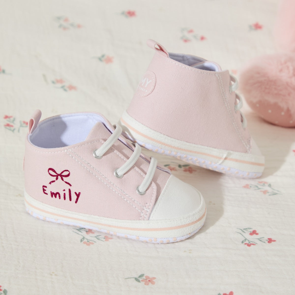 Personalised Pink Glitter Bow Baby High Top Shoes 