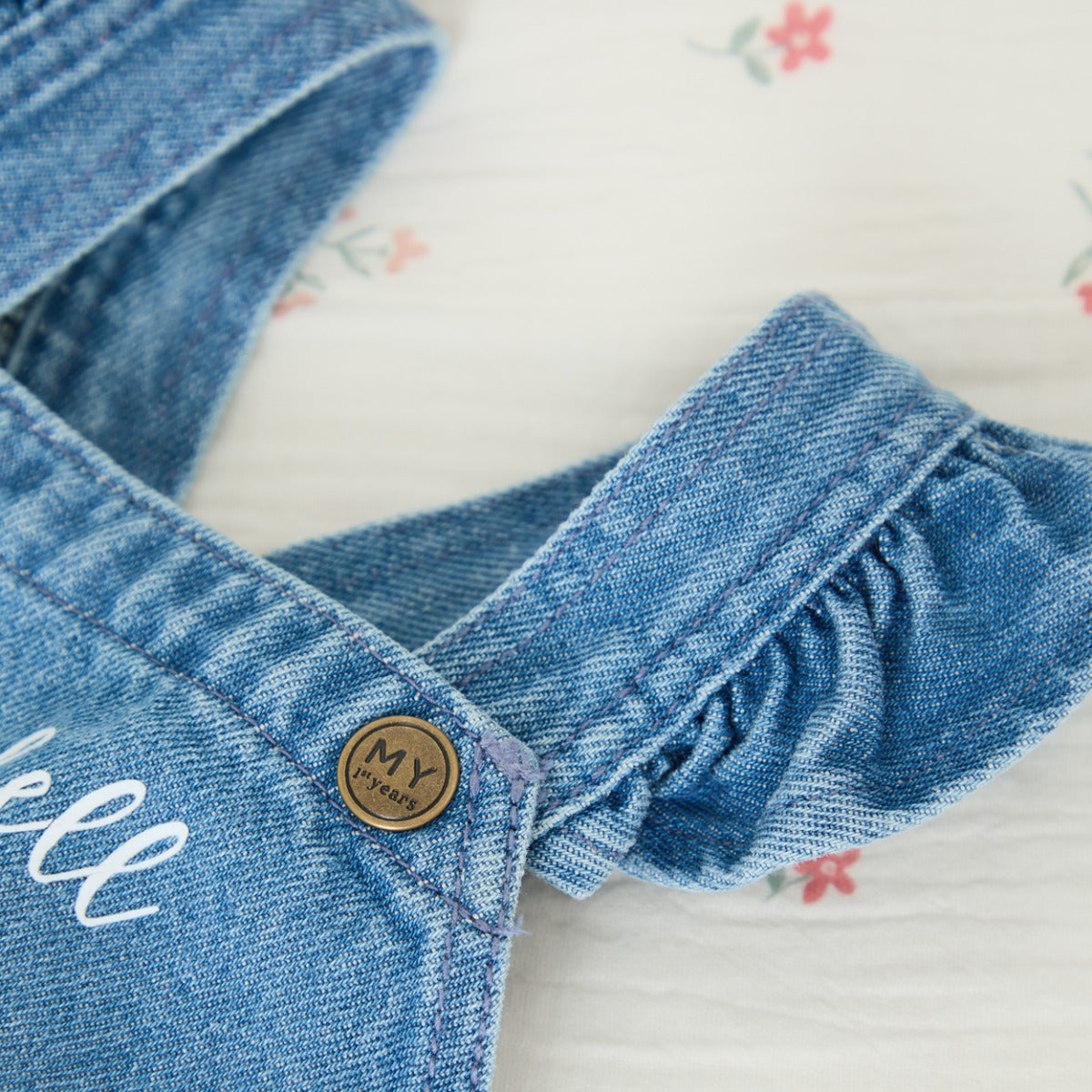 Personalised White Bow Denim Pinny Dress