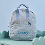 Personalised Blue Cord Dino Mini Backpack