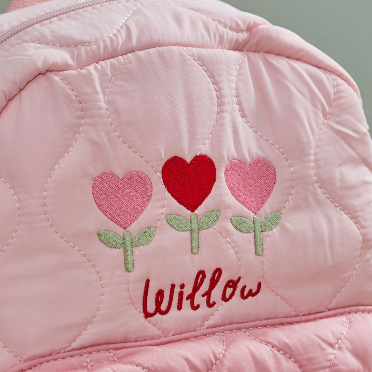 Personalised Heart Flower Pink Medium Quilted Backpack