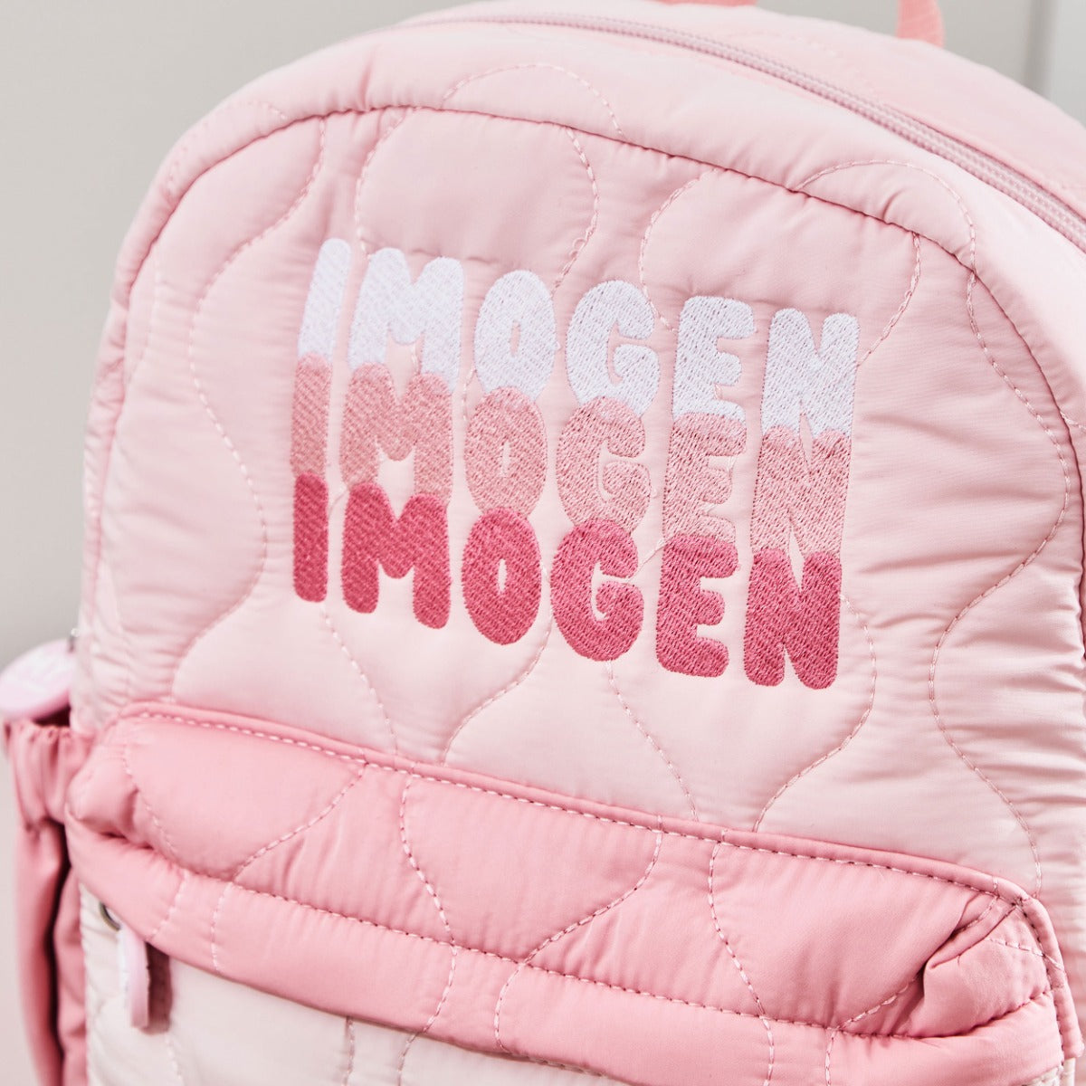 Personalised Bubble Gradient Name Pink Medium Quilted Backpack