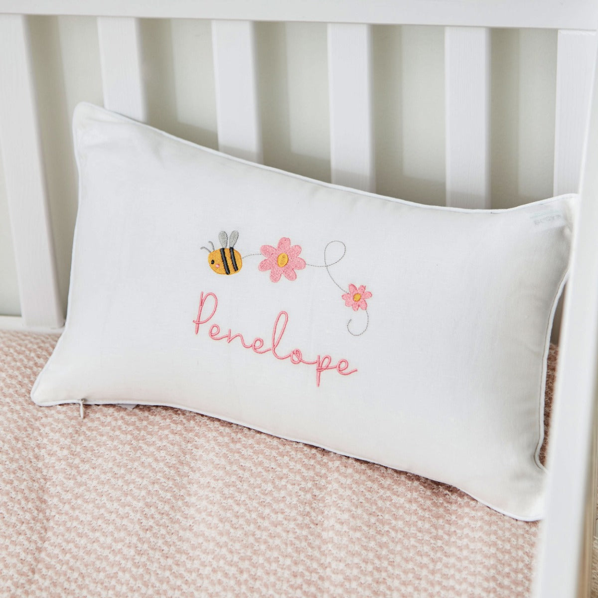 Personalised Bumblebee Embroidered Linen Cushion 