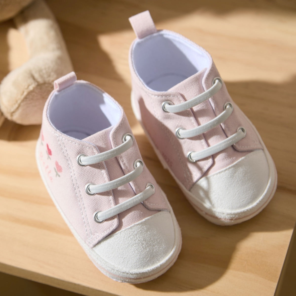 Personalised Pink Tulips Baby High Top Shoes 