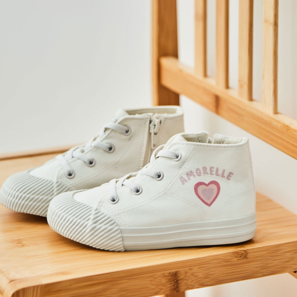 Personalised Pink Heart Ivory Toddler High Top Trainers