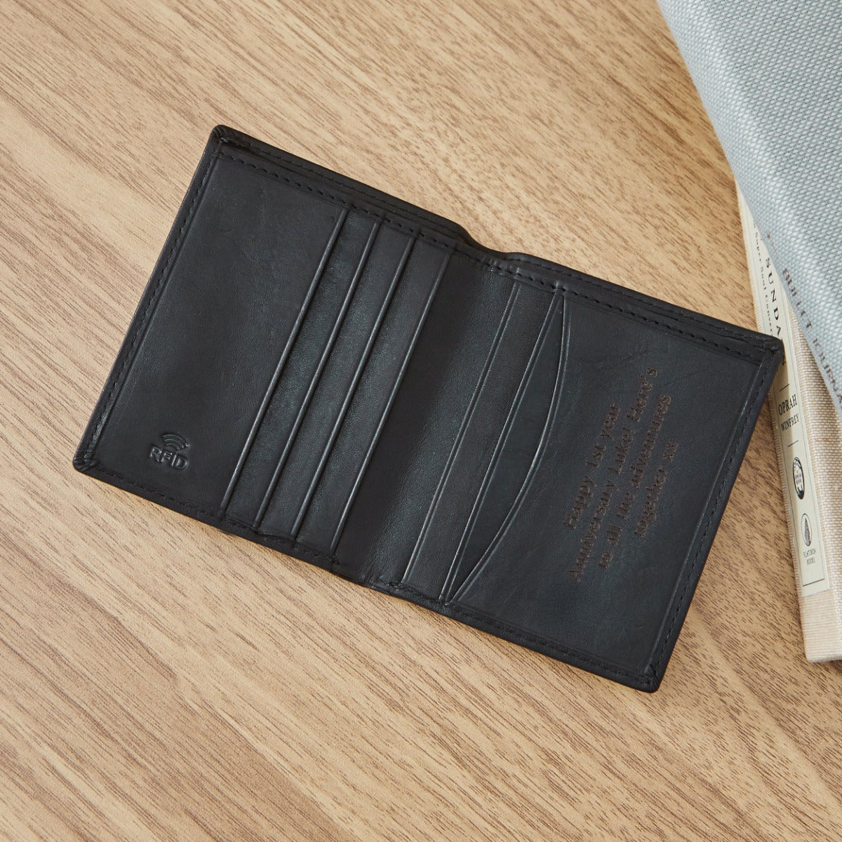 Personalised Black Leather Wallet 