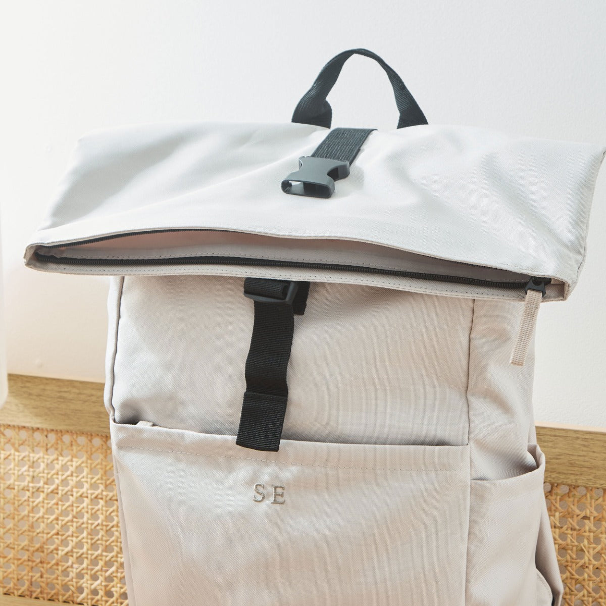 Personalised Roll Top Backpack in Stone 