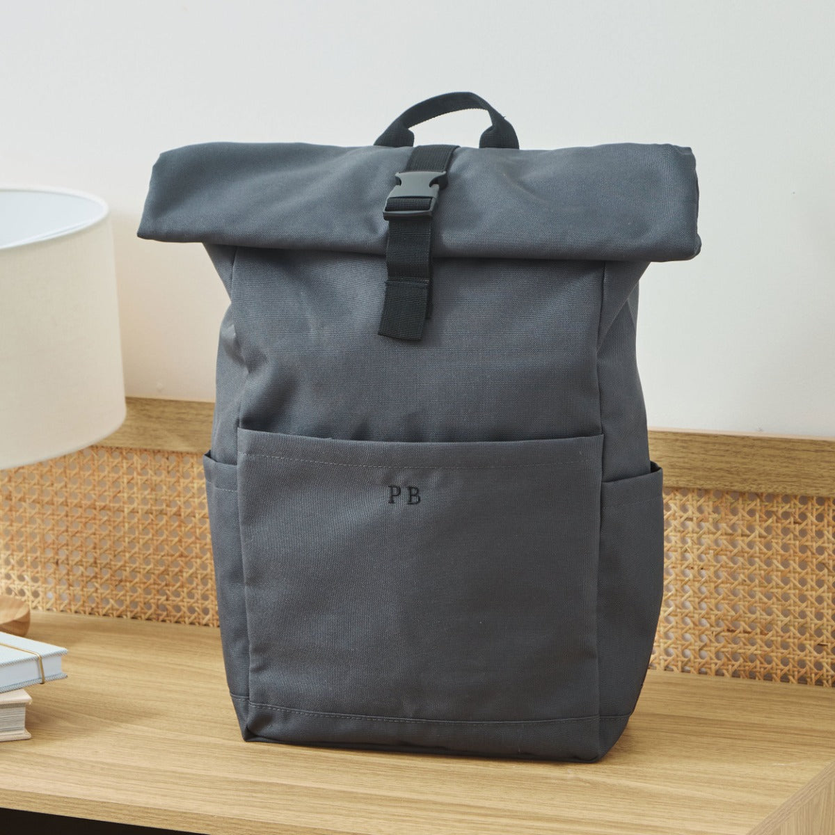Personalised Roll Top Backpack in Anthracite 