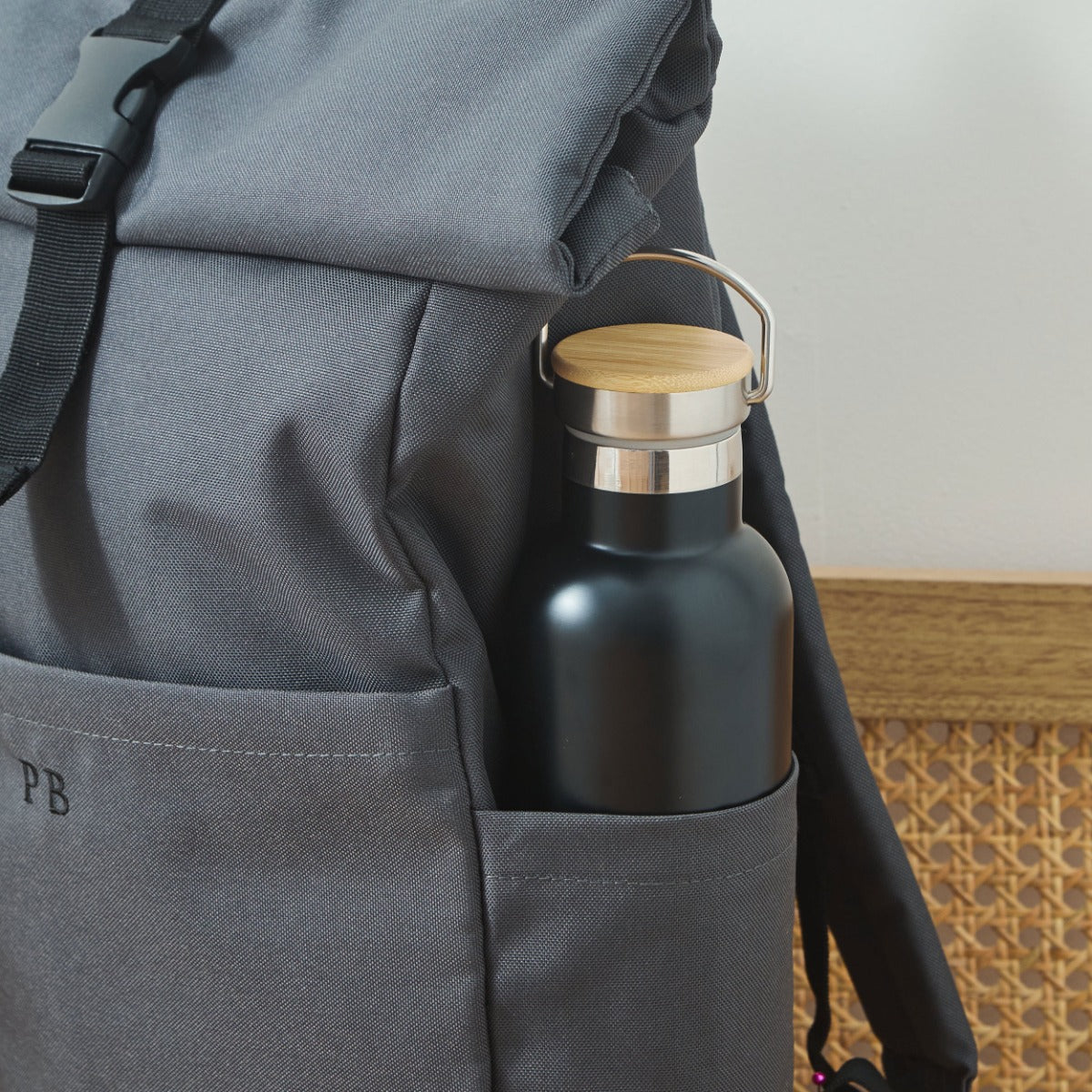 Personalised Roll Top Backpack in Anthracite 
