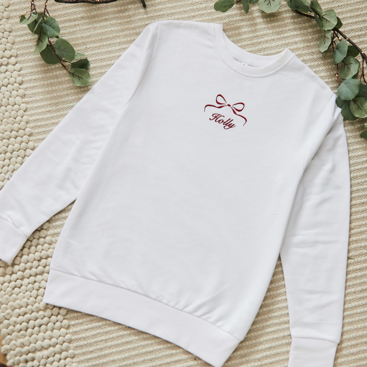 Personalised Red Bow White Jumper 