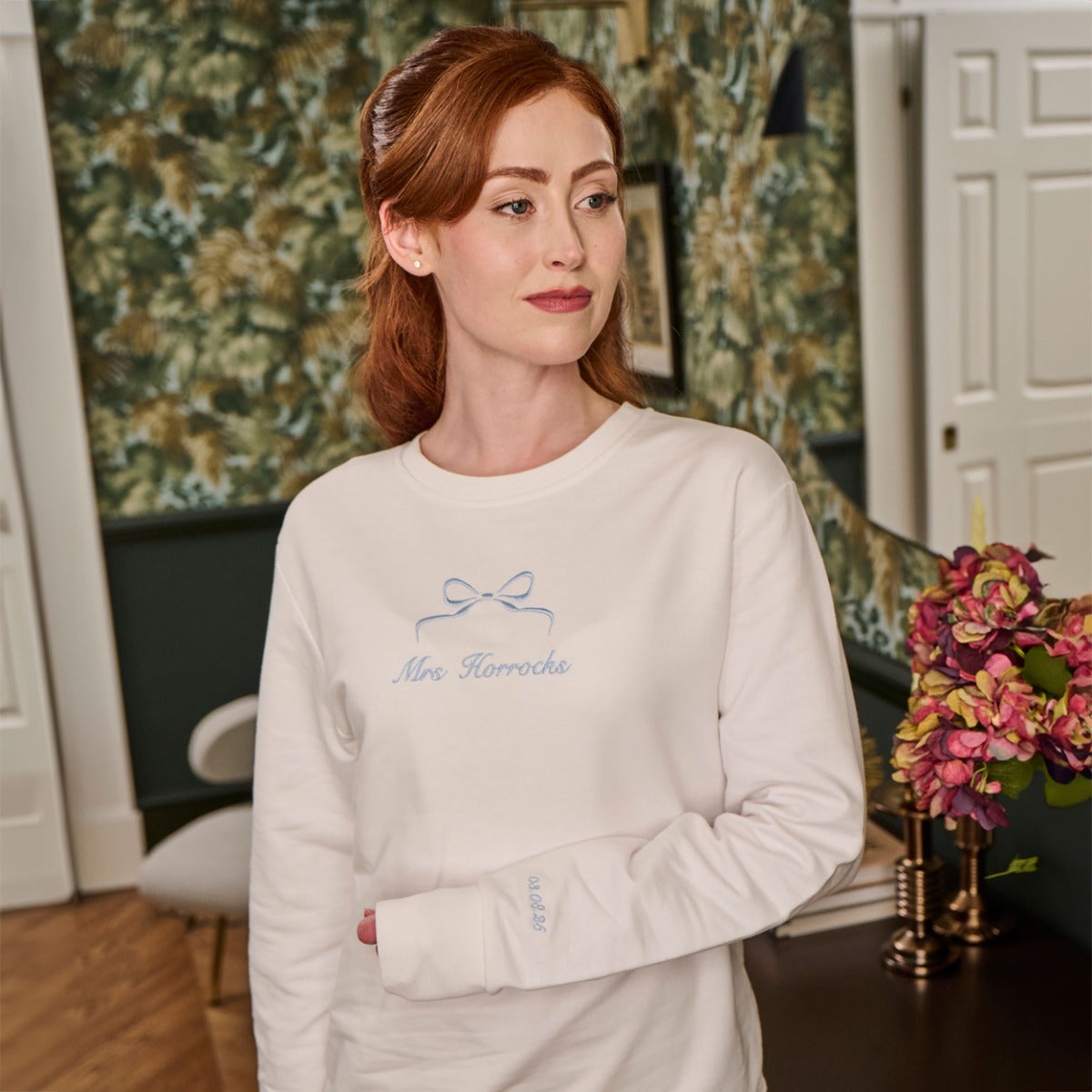 Personalised Something Blue Bow White Sweatshirt 