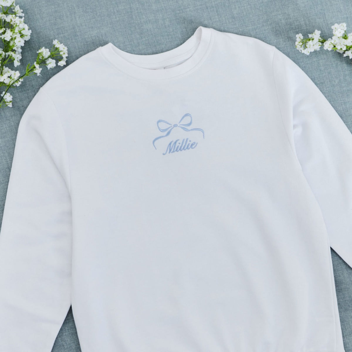 Personalised Something Blue Bow White Sweatshirt 
