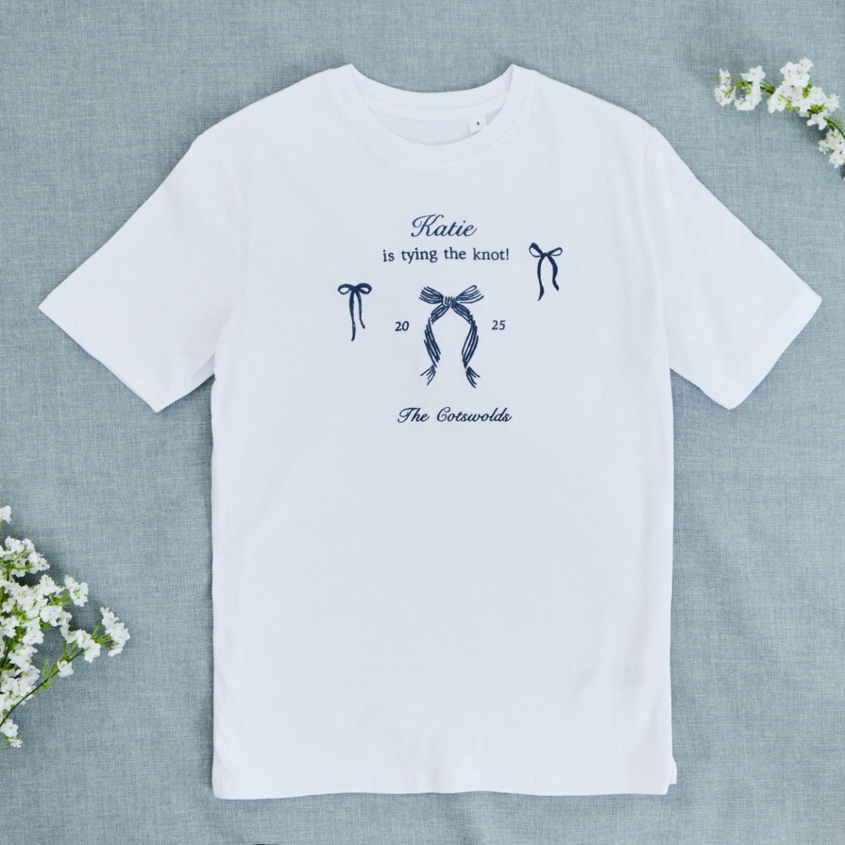 Personalised Embroidered Tying The Knot T-Shirt in White