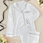 Personalised Bridal Party White Satin Pyjamas with Black Embroidery