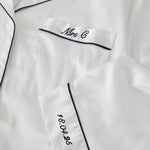 Personalised Bridal Party White Satin Pyjamas with Black Embroidery