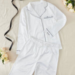 Personalised Bridal Party White Satin Pyjamas with Black Embroidery