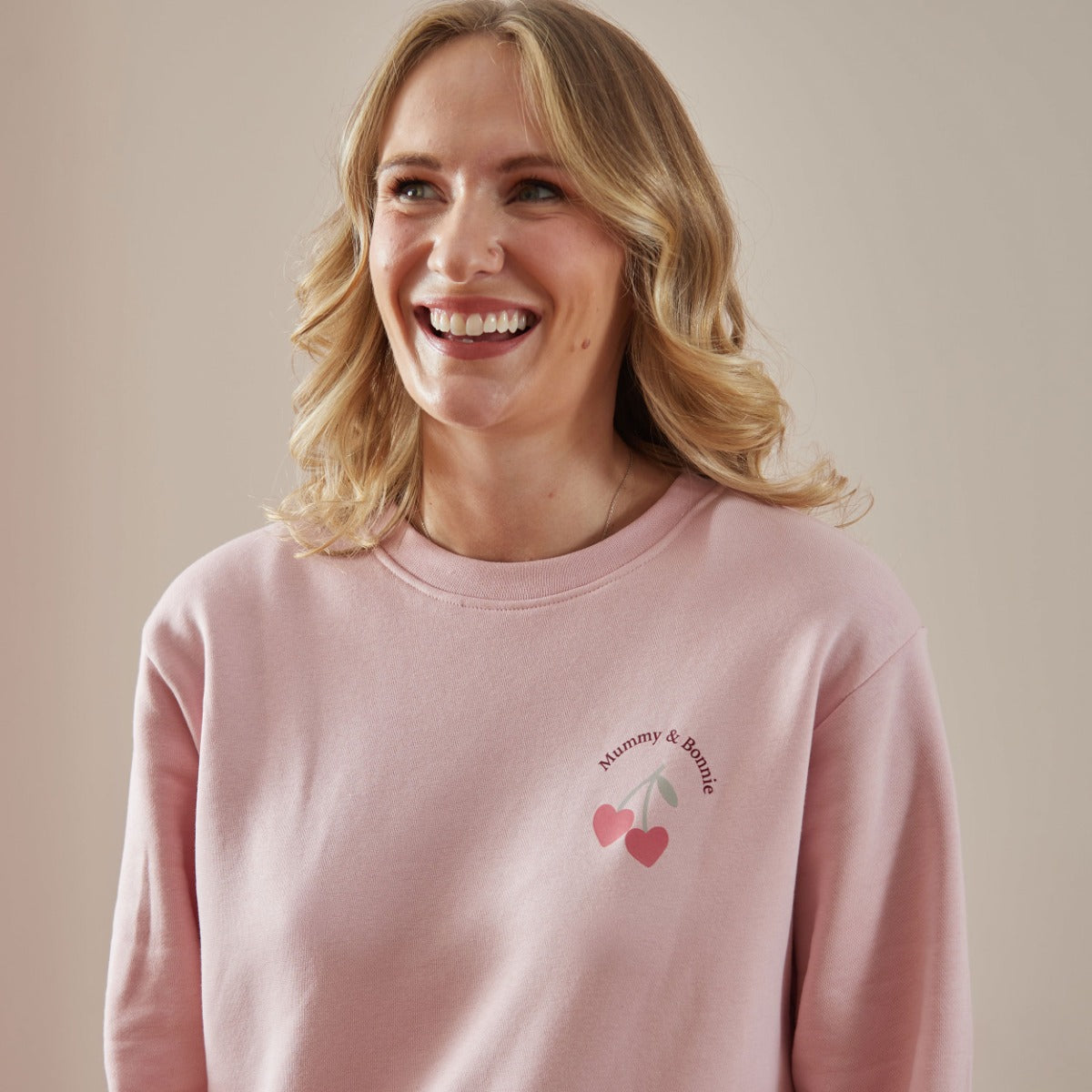 Personalised Womens Pink Heart Cherry Sweatshirt