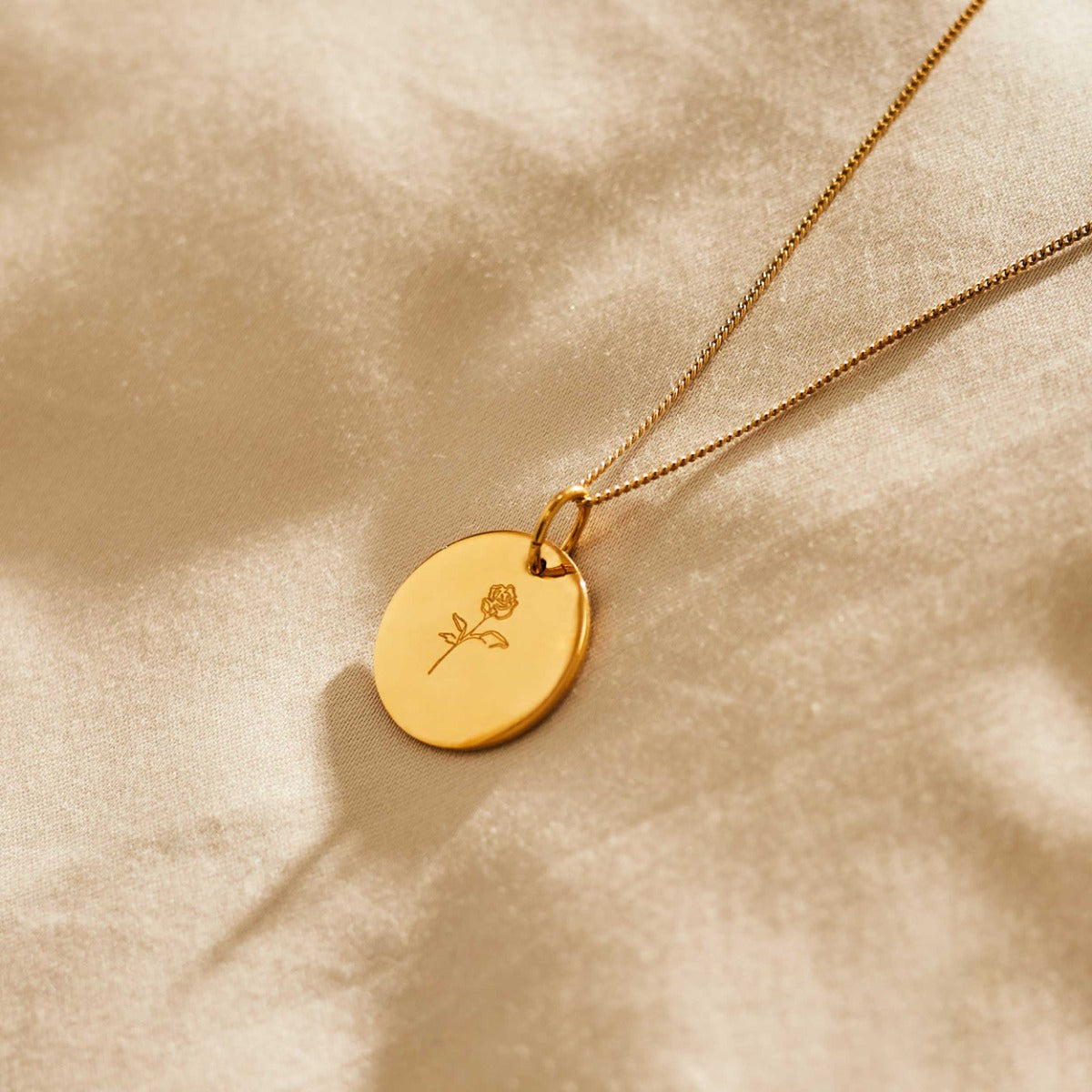 Personalised Birth Flower Plated Disc Necklace