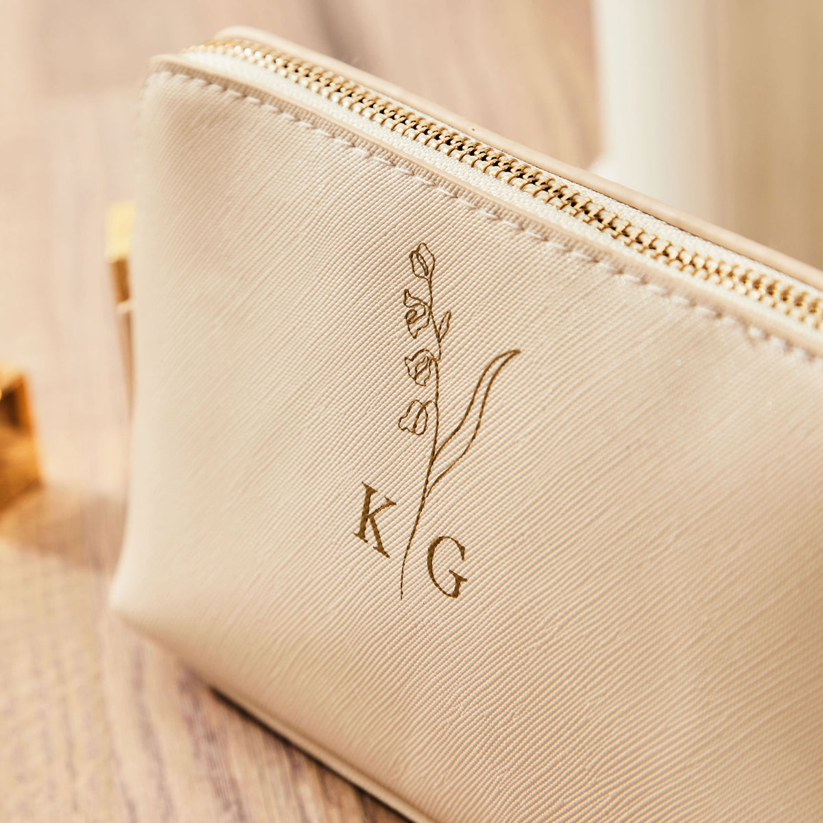 Personalised Birth Flower Oyster Medium Make Up Bag