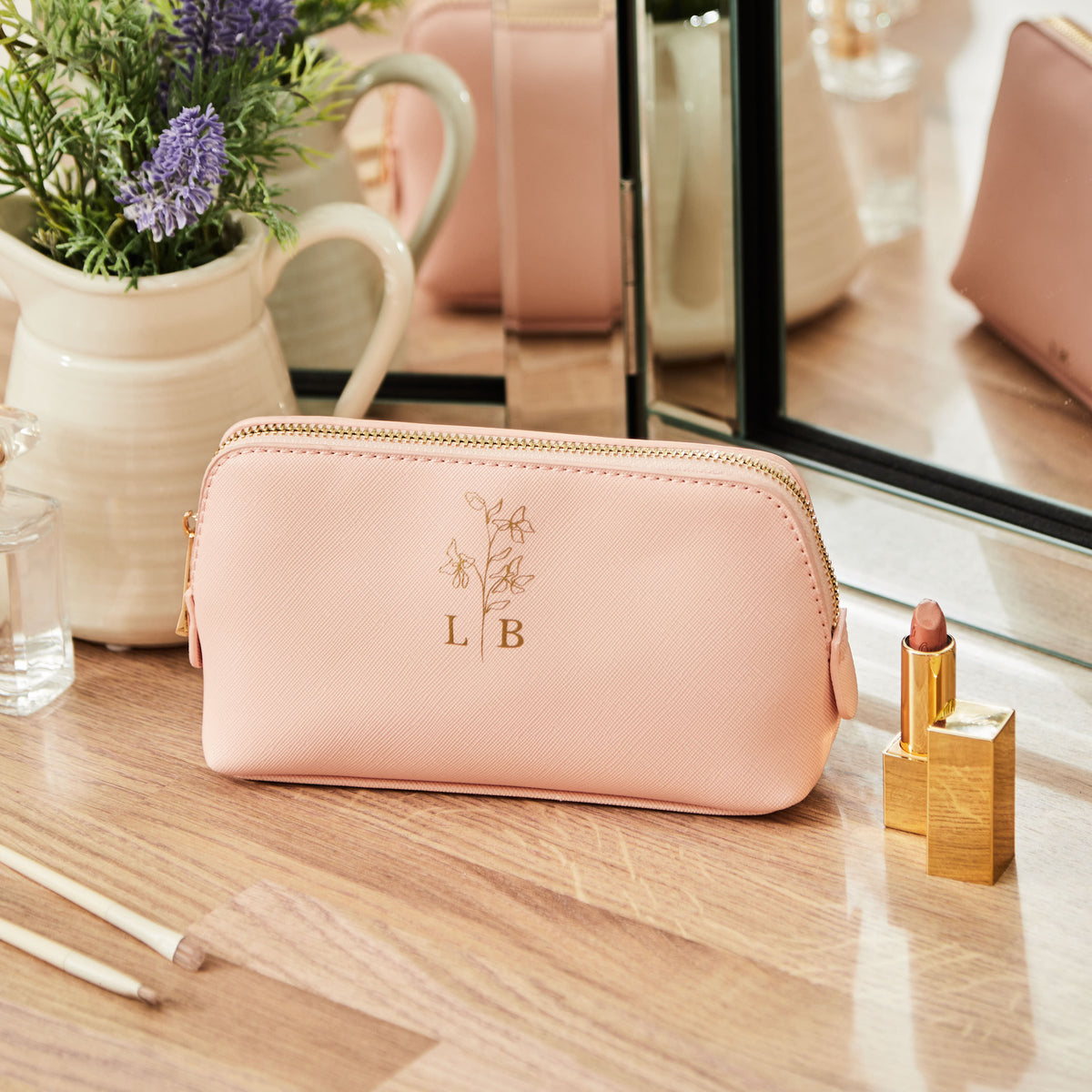 Personalised Birth Flower Medium Make Up Bag