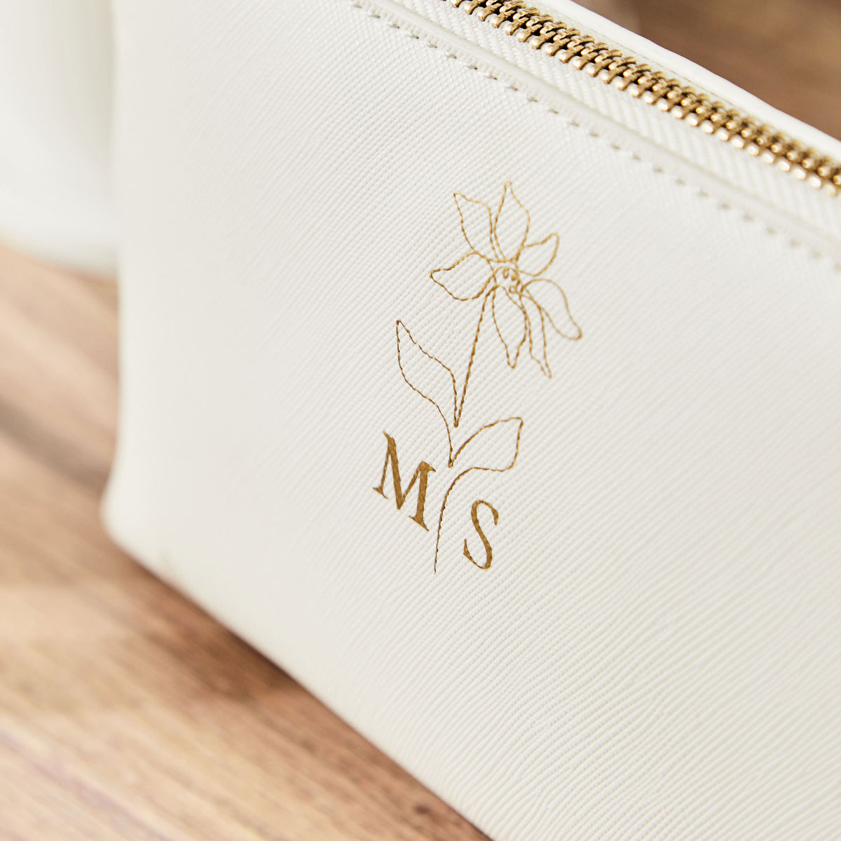 Personalised Birth Flower White Medium Make-Up Bag