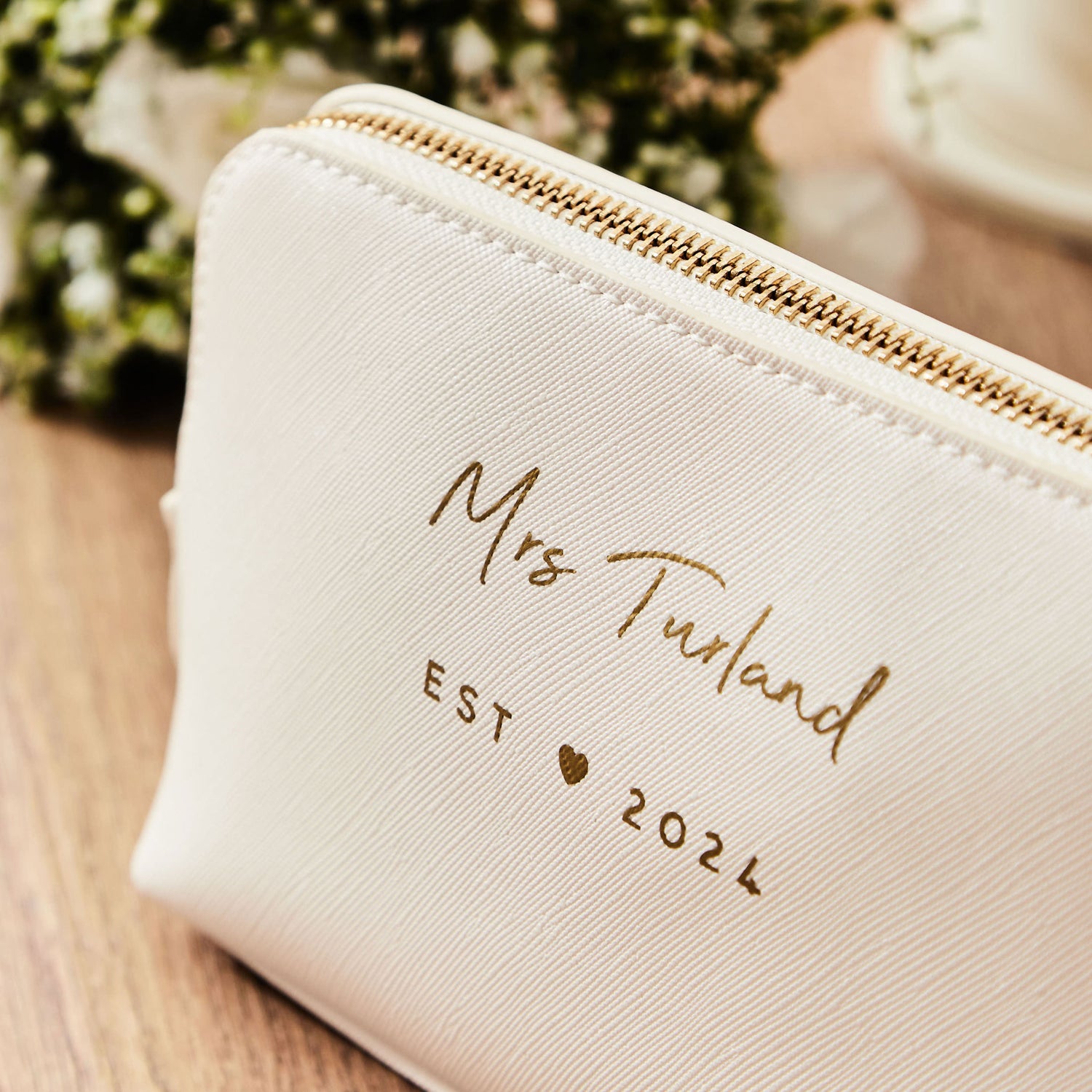 Personalised White Medium Bridal Cosmetics Bag