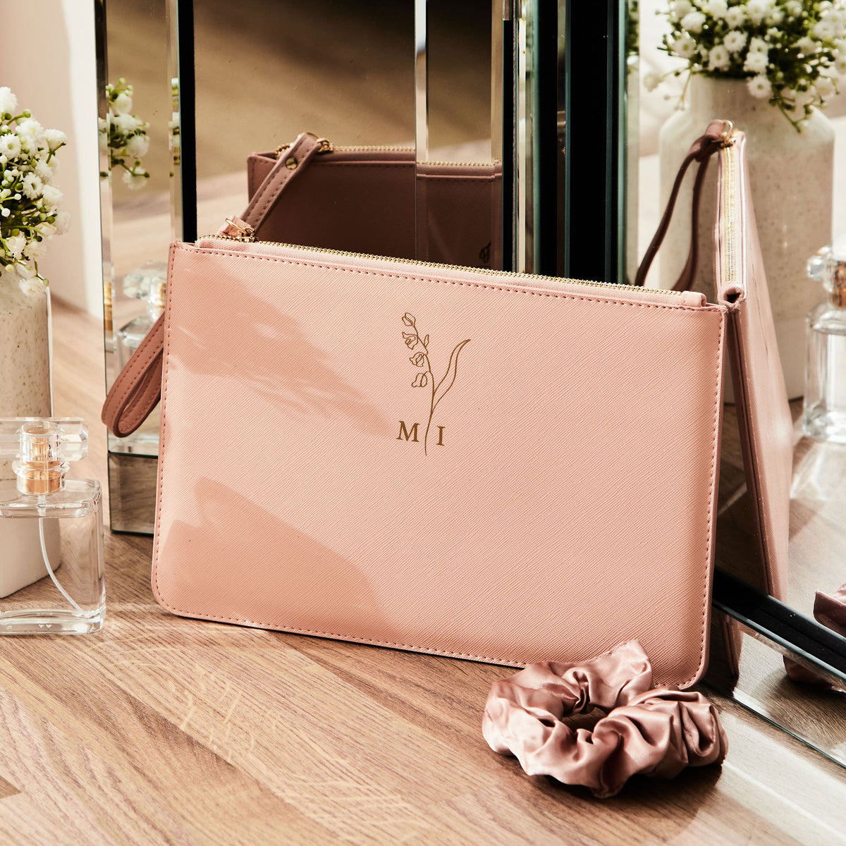 Personalised Birth Flower Monogrammed Pouch