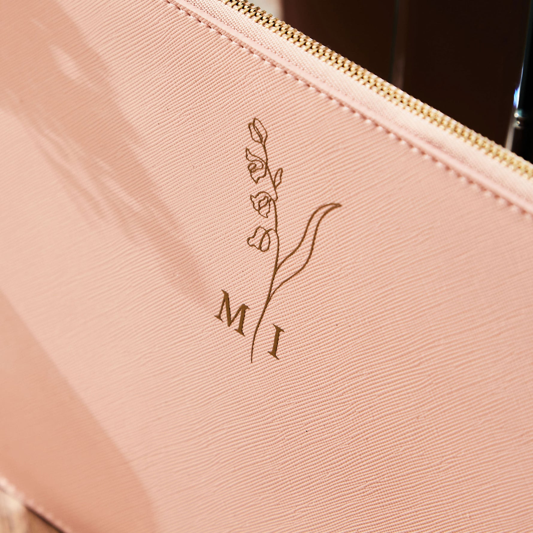 Personalised Pink Birth Flower Monogrammed Pouch