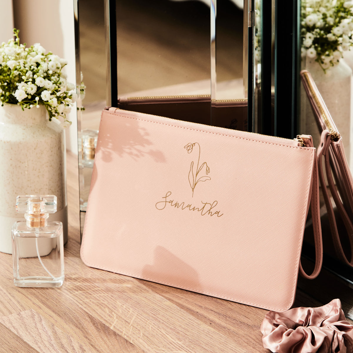 Personalised Birth Flower Name Pouch