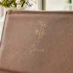 Personalised Taupe Birth Flower Name Pouch