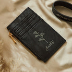 Personalised Black Birth Flower Name Card Holder