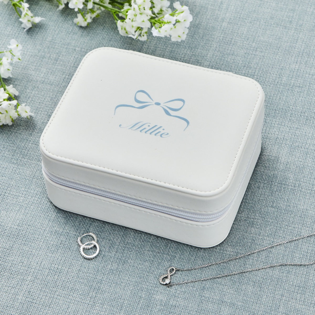 Personalised Something Blue Bow Oblong Jewellery Box 