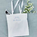 Personalised Something Blue Bow White Embroidered Tote Bag 