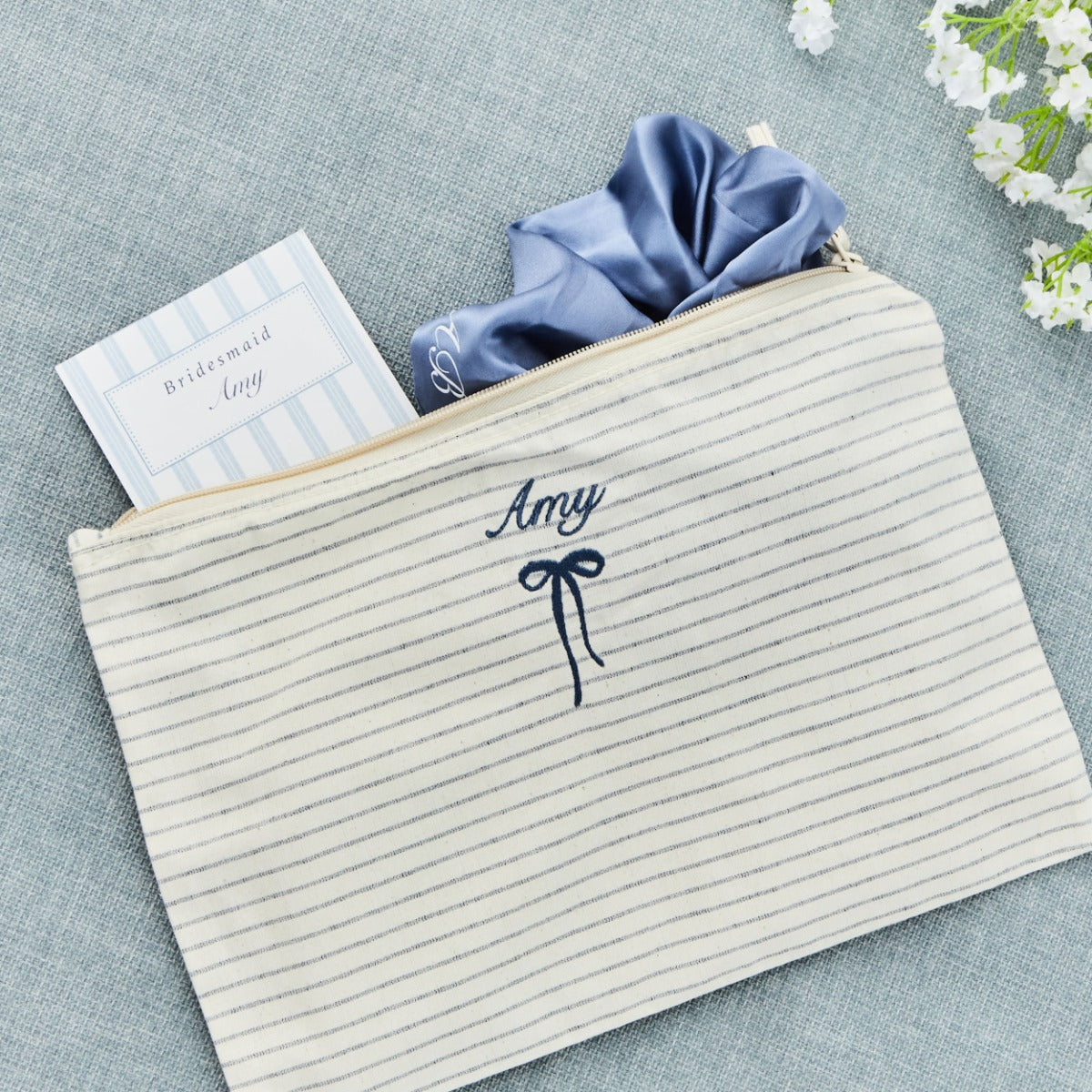 Personalised Something Blue Striped Pouch 