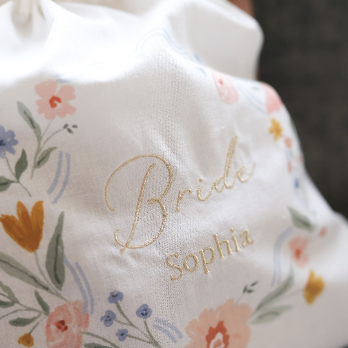 Personalised Wildflower Wedding Embroidered Keepsake Drawstring Bag