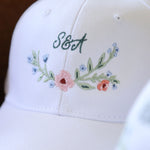 Personalised Wildflower Couple's Initials Embroidered White Cap