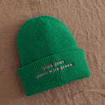 Personalised Beanie Hat with Customisable Slogan in Green
