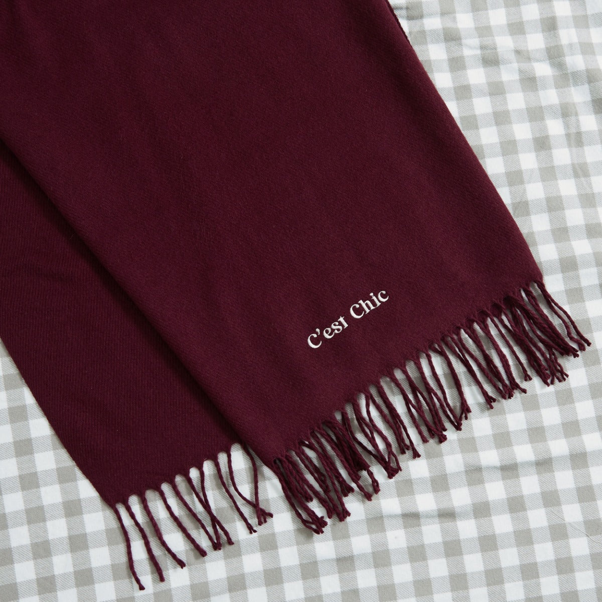 Personalised Slogan Long Burgundy Tassled Scarf
