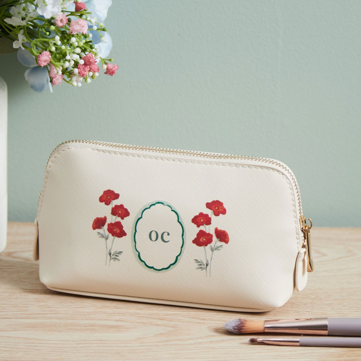 Personalised Oyster Birth flower Make Up Bag